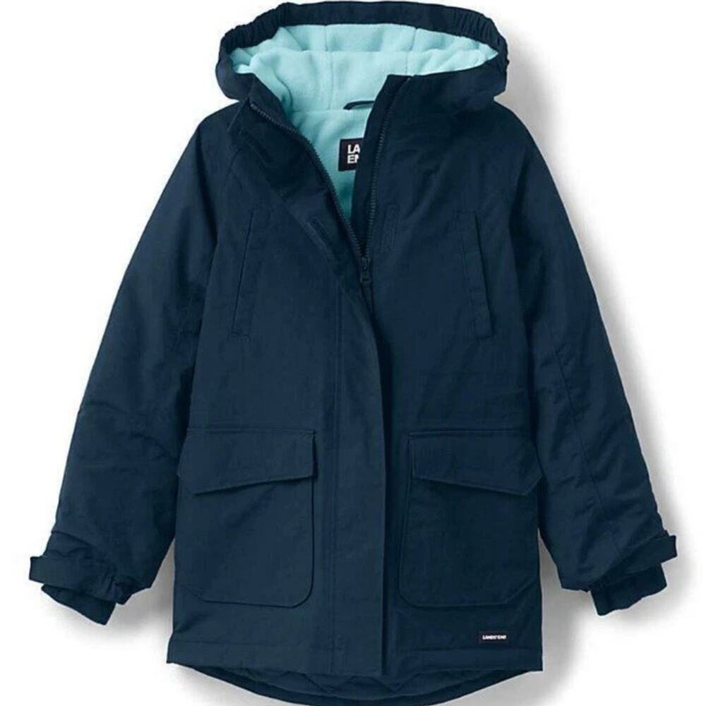 Land’s End Girl’s Squall Waterproof Hooded Parka Jacket Navy Blue Size XL 16+